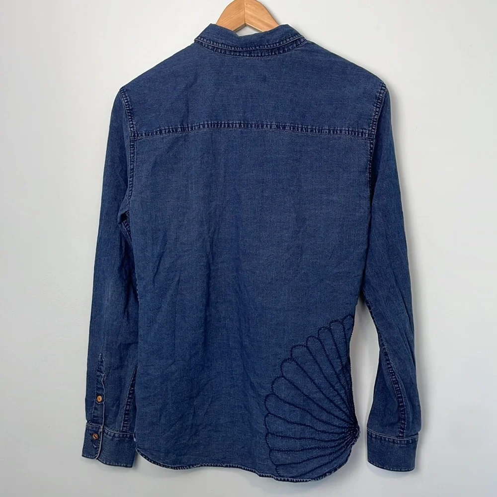 Jack And Jones Originals Indigo Denim Button-Up Shirt Embroidered Slim Fit Sz M - Picture 11 of 12